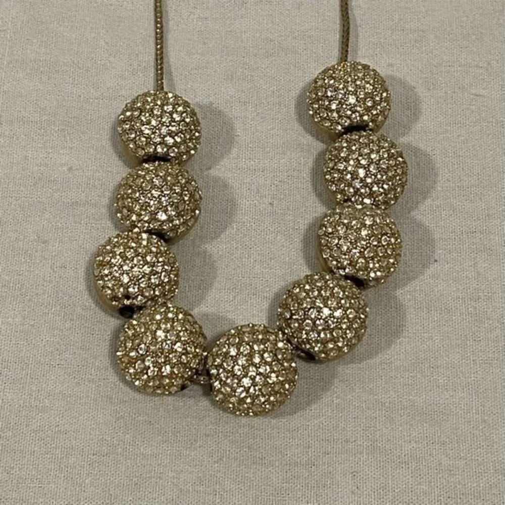 Madewell 1937 Gold Tone Long Necklace with Rhinestone Large Gold Tone Beads - Picture 2 of 7